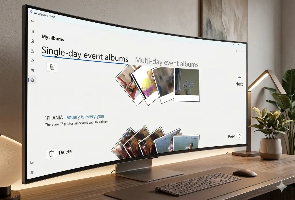Screenshot of the Albums page showing photos grouped by a single day